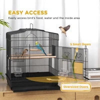 PawHut Large Metal Bird Cage with Perches, Food Bowls, Swing, for Budgies, Finches, Black(m-4)