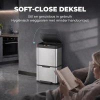 HOMCOM 40L sensorprullenbak, 3 vakken (2 x 12,5L + 15L), met soft-close en openstandfunctie, zilver(m-7)