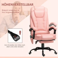 Vinsetto Massage-Bürostuhl, 7 Vibrationspunkte, verstellbare Fußstütze & Lehne, bis 120 kg, Lederoptik, Rosa(m-6)