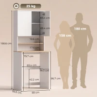 HOMCOM Wasmachinekast met verstelbare legplank en 2 deuren, wit/eiken(m-3)