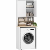 HOMCOM Wasmachinekast met verstelbare legplank en 2 deuren, wit/eiken(m-14)