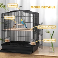PawHut Large Metal Bird Cage with Perches, Food Bowls, Swing, for Budgies, Finches, Black(m-6)