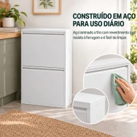 HOMCOM Caixote do Lixo de Reciclagem 4x15 L (60 L), 4 Compartimentos Estreitos em Aço, Fecho Suave, Branco(m-8)