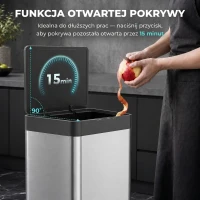 HOMCOM Kosz z czujnikiem 40 l, 3 komory (2 x 12,5 l + 15 l), Soft-Close i funkcja otwarcia, srebrny(m-6)