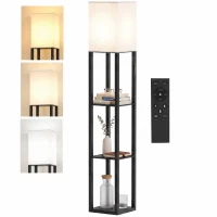 HOMCOM Vloerlamp met Planken, Moderne Dimbare Staande Lamp met Stoffen Kap, Instelbare Kleurtemperatuur, Zwart(m-10)
