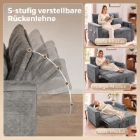 HOMCOM Schlafsofa 2 Sitzer mit verstellbarer Rückenlehne Schlafcouch mit 2 Kissen 136x190 cm Grau(m-5)