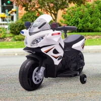 HOMCOM Kinder Polizei Elektromotorrad Polizeimotorrad Elektroauto Kinderwagen für 18 bis 36 Monaten mit 2 Scheinwerfer Polizeilichter Elektroquad Weiß+Schwarz 69 x 39 x 43 cm(m-9)