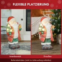 HOMCOM Weihnachtsmannfigur mit Baum und Geschenk, 3 warmweiße LEDs, batteriebetrieben, 50 cm(m-5)