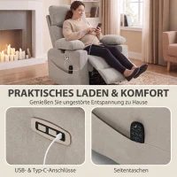 HOMCOM Elektrische Relaxfauteuil met Massage en Verwarming, 270° Draaibaar en Schommelend, 3D-armleuningen, Verstelbare Hoofdsteun, USB-C/USB, Lichtgrijs(m-7)