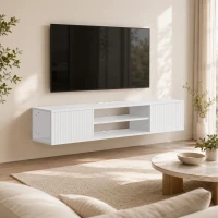 HOMCOM Mobile TV Sospeso, Mobile Porta TV Fino a 65" con Ripiano Regolabile, Luci LED RGB, Prese di Corrente, Bianco(m-12)