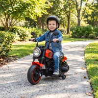 HOMCOM Motocicletă electrică pentru copii 18-36 luni cu roți ajutătoare și far, 76x42x57 cm, roșu și negru(m-9)
