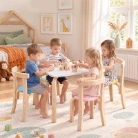 AIYAPLAY Stolik dziecięcy z 4 krzesłami, 5-częściowy, sztaplowalny, zestaw siedzeń z zaokrąglonymi narożnikami, dla dzieci 3-8 lat, wielokolorowy(m-2)