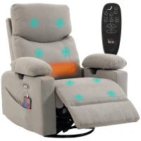 HOMCOM Elektrische Relaxfauteuil met Massage en Verwarming, 270° Draaibaar en Schommelend, 3D-armleuningen, Verstelbare Hoofdsteun, USB-C/USB, Lichtgrijs(m-14)