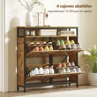 HOMCOM Zapatero Estrecho con 4 Cajones Abatibles Estante Abierto Estantes Ajustables y Encimera 12-20 Pares Marrón Rústico(m-4)