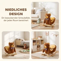 AIYAPLAY Schaukelpferd aus Holz mit Cartoon-Bär, Sicherheitsgurt und Musik, für Kleinkinder 18-36 Monaten, Braun(m-4)