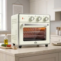 HOMCOM Mini Forno Elettrico 20L Ventilato 1400W con Aria Calda e Accessori, Crema(m-5)