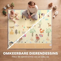AIYAPLAY Opvouwbare, omkeerbare baby speelmat met bosdieren- en natuurmotief, 200 x 180 cm, voor kinderen van 0-3 jaar(m-4)
