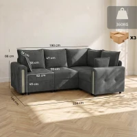 HOMCOM 228cm L Shaped Sofa with Lift-Up Storage, 3-Seater Sectional Sofa with Wide Deep Seat, Dark Grey(m-3)