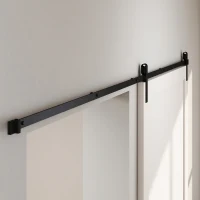 System do drzwi przesuwnych HOMCOM prowadnica do drzwi przesuwnych okucia do drewnianych drzwi przesuwnych akcesoria stal węglowa kolor czarny 183 x 0,6 x 18 cm(m-7)