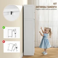 HOMCOM Credenza Cucina con 2 Armadietti e 3 Vani Aperti, Ante a Vetro e Ripiani Regolabili, 60x30x145.5 cm, Bianco(m-6)