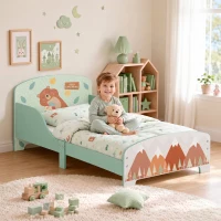 ZONEKIZ Cama para Niños 143x77x60 cm Cama Infantil de 3-6 Años con Barreras de Protección y Estampados Carga Máx. 40 kg Verde(m-12)
