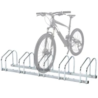 HOMCOM Rastrelliera Portabiciclette Parcheggio per 5 Biciclette in Acciaio, 145×33×27 cm, Argento(m-1)