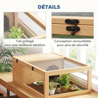 PawHut Maison enclos cage habitat pour petit animal tortues avec 2 espaces 91 x 60,5 x 32 cm bois massif jaune clair(m-6)