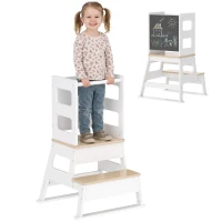 AIYAPLAY Tour d'observation enfant tour d'apprentissage structure trapézoïdale tableau noir 55 x 52,5 x 87,5 cm blanc(m-12)