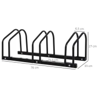 HOMCOM Aparcamiento para 3 Bicicletas Soporte de Acero para Aparcar Bicicletas en el Suelo o Pared 76x33x27 cm Negro(m-3)