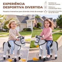 AIYAPLAY Cavalo de Brincar com Rodas, Sons de Cascos, Música, Pedais e Pegas, Estrutura em Metal, +3 Anos, 50 kg, Cinzento(m-6)