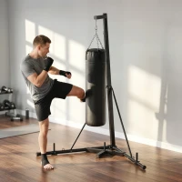 SPORTNOW Boxsackständer, Boxsackhalterung, höhenverstellbar, freistehend, klappbar, Stahl, 170 x 90 x 225 cm, schwarz(m-10)