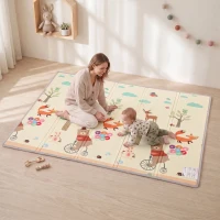 AIYAPLAY Alfombrilla de gateo plegable reversible para bebé con motivo de zorro 200 x 150 cm antideslizante e impermeable para niños 0-3 años(m-4)