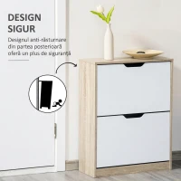 HOMCOM Dulap pentru Pantofi Slim, Economisitor de Spațiu, cu 2 Sertare pentru 8 Perechi de Pantofi, 62.5x26x81 cm, Lemn și Alb(m-6)