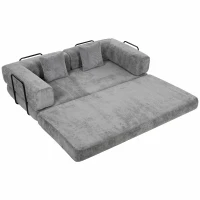 HOMCOM 205 cm slaapbank, 5-in-1, frameloze futon, 75 cm diepe zitting, hoogdicht schuim, grijs, geen montage nodig(m-1)