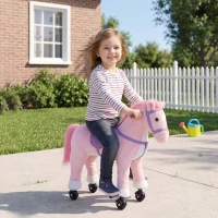 AIYAPLAY Cavalo de Brincar com Rodas, Som de Cascos, Música, Pedais e Pegas, Estrutura Metálica, +3 Anos, 50 kg, Rosa(m-15)