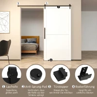 HOMCOM 200 cm Schiebetür Komplettset Schiebetürbeschlag mit Bodenführung, Schiebetür Laufschiene, Laufrollen Schiebetürsystem für Einzelholzschiebetür(m-5)