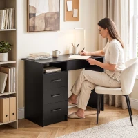 HOMCOM Scrivania Salvaspazio con 3 Cassetti, Ripiano Aperto, Scrivania Ufficio, Moderna, 100x40x75 cm, Nero(m-8)