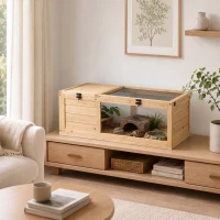 PawHut Tortoise House, Small Reptile Wooden House, with Mesh Roofs, Side Panels, for Turtles(m-9)