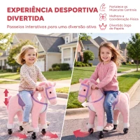 AIYAPLAY Cavalo de Brincar com Rodas, Som de Cascos, Música, Pedais e Pegas, Estrutura Metálica, +3 Anos, 50 kg, Rosa(m-6)