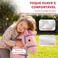 AIYAPLAY Cavalo de Brincar com Rodas, Som de Cascos, Música, Pedais e Pegas, Estrutura Metálica, +3 Anos, 50 kg, Rosa(m-7)