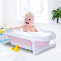 HOMCOM Vaschetta per Bagnetto per Neonati Ergonomico Pieghevole Piedini Anti-Scivolo Standard EN71-1, EN71-2, EN71-3 Rosa Età Adatta: 0-3anni 80x48x21cm(m-10)