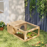 PawHut Maison enclos cage habitat pour petit animal tortues avec 2 espaces 91 x 60,5 x 32 cm bois massif jaune clair(m-9)