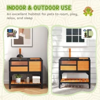 PawHut Wooden Tortoise House, with Shelter, Run, Shelf, Lamp Holder, Tray, Yellow(m-8)