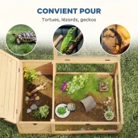 PawHut Maison enclos cage habitat pour petit animal tortues avec 2 espaces 91 x 60,5 x 32 cm bois massif jaune clair(m-7)