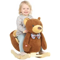 AIYAPLAY Schaukelpferd aus Holz mit Cartoon-Bär, Sicherheitsgurt und Musik, für Kleinkinder 18-36 Monaten, Braun(m-12)