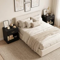 HOMCOM Set 2 Noptiere Moderne din Lemn cu Sertar și Poliță Deschisă, 39x28x41 cm, Negru(m-7)
