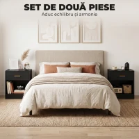 HOMCOM Set 2 Noptiere Moderne din Lemn cu Sertar și Poliță Deschisă, 39x28x41 cm, Negru(m-4)