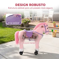 AIYAPLAY Cavalo de Brincar com Rodas, Som de Cascos, Música, Pedais e Pegas, Estrutura Metálica, +3 Anos, 50 kg, Rosa(m-5)