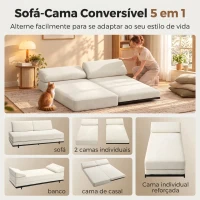 HOMCOM Sofá-cama 3 em 1 de 3 Lugares com 2 Almofadas Laváveis e Estrutura em Aço 193x82x57 cm Creme(m-4)