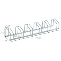 HOMCOM Rastrelliera Portabiciclette Parcheggio per 6 Biciclette in Acciaio, 179x33x27 cm, Argento(m-3)